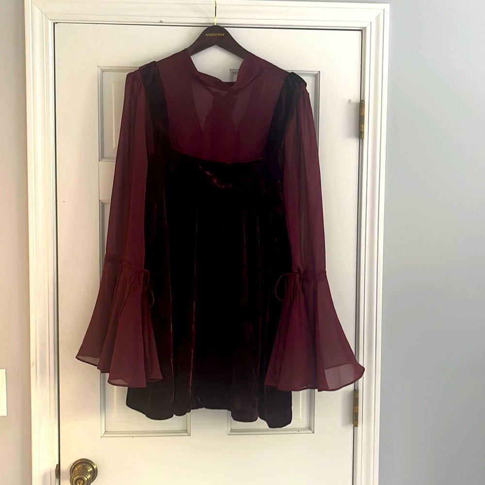 Free People Crushed Velvet Maroon Dress
